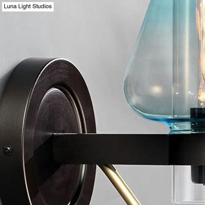 Modern blue glass wall sconce with tapered shade bedroom wall light