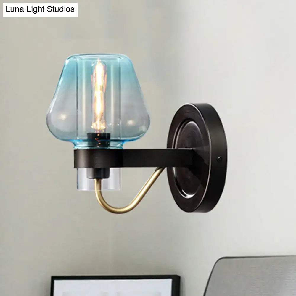 Modern blue glass wall sconce with tapered shade bedroom wall light