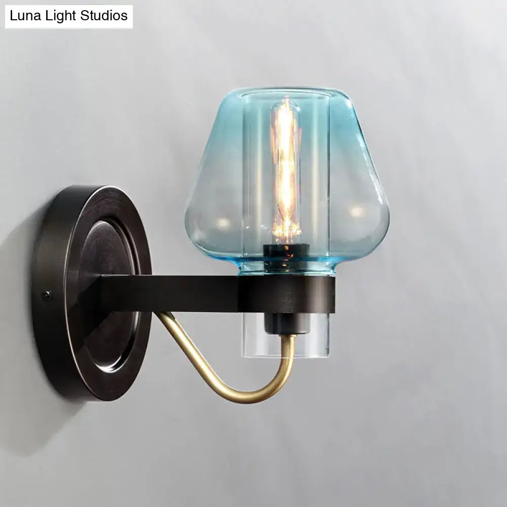 Modern blue glass wall sconce with tapered shade bedroom wall light