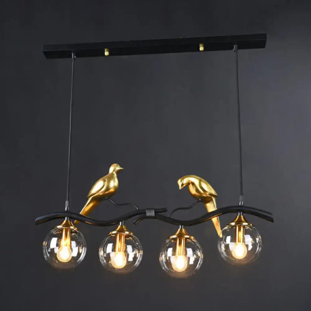 Modern bird branch island pendant light – dining room amber glass