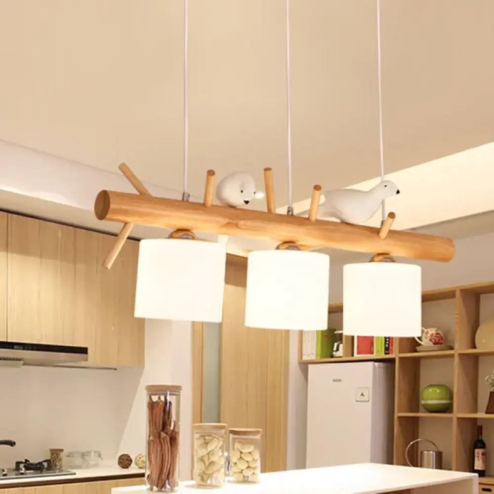 Modern wood branch island pendant light for dining room with birds