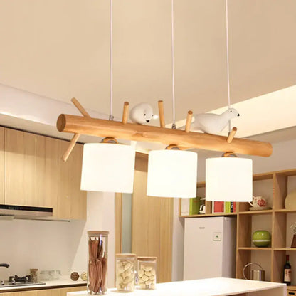 Modern wood branch island pendant light for dining room with birds