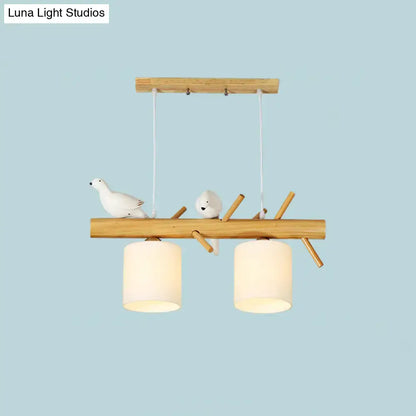 Modern wood branch island pendant light for dining room with birds