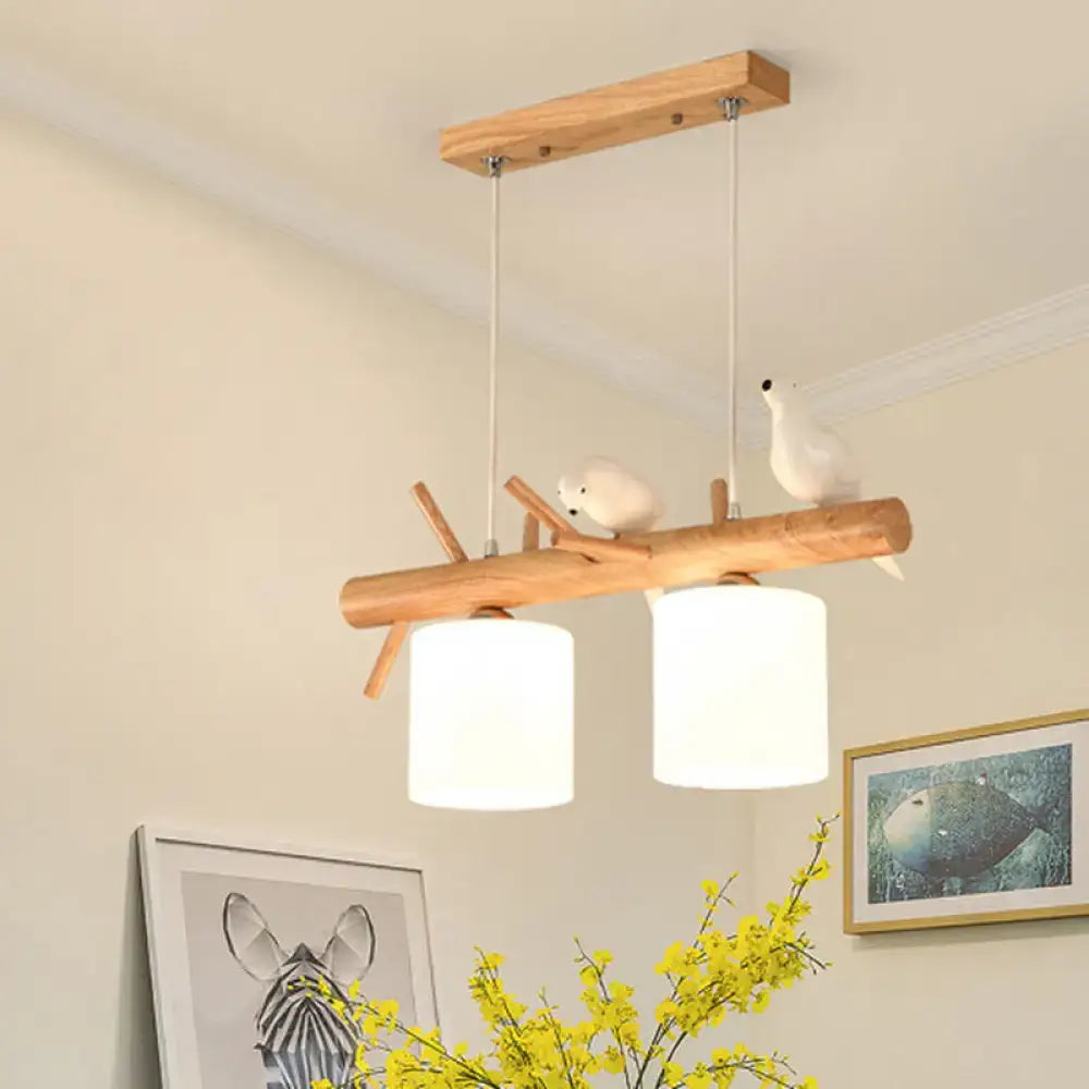 Modern wood branch island pendant light for dining room with birds
