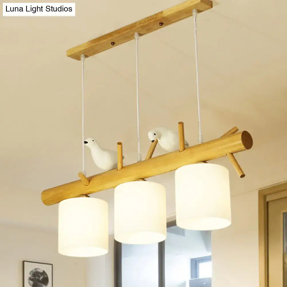 Modern wood branch island pendant light for dining room with birds