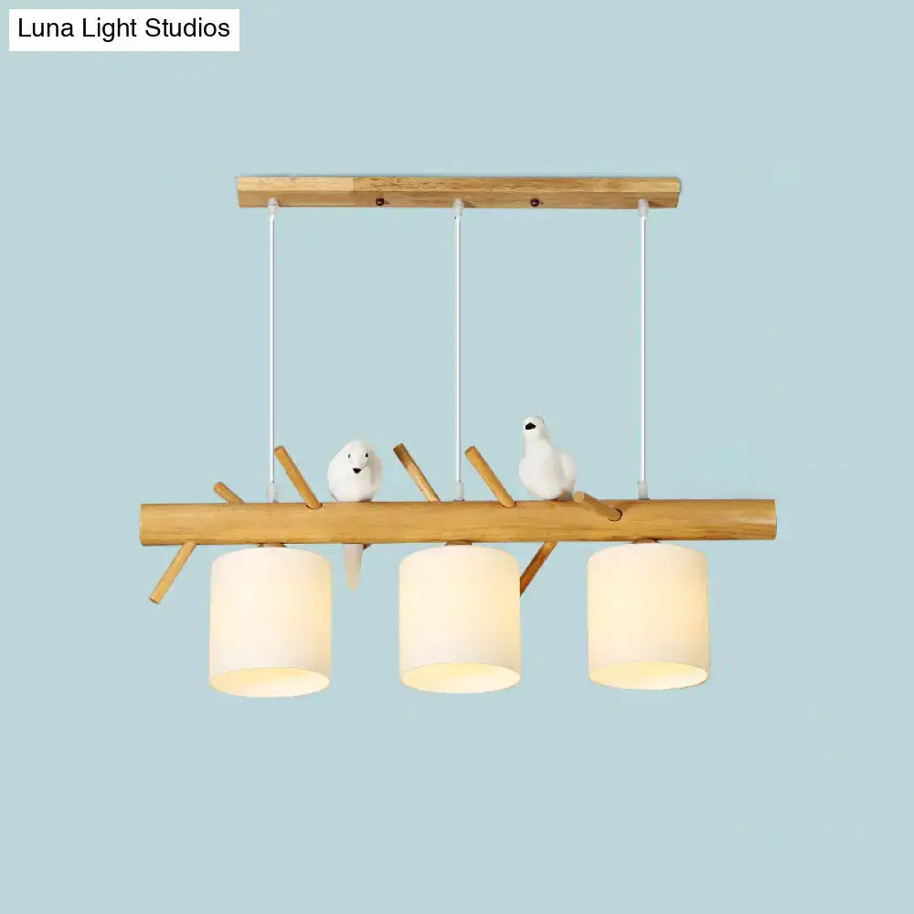 Modern wood branch island pendant light for dining room with birds