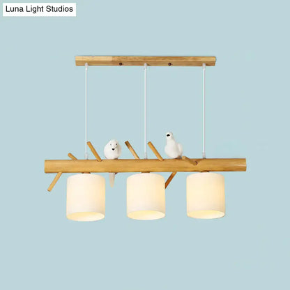 Modern wood branch island pendant light for dining room with birds