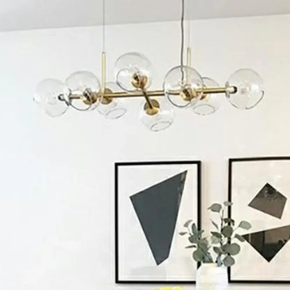 Modern brass 8-light glass dome chandelier dining room suspension
