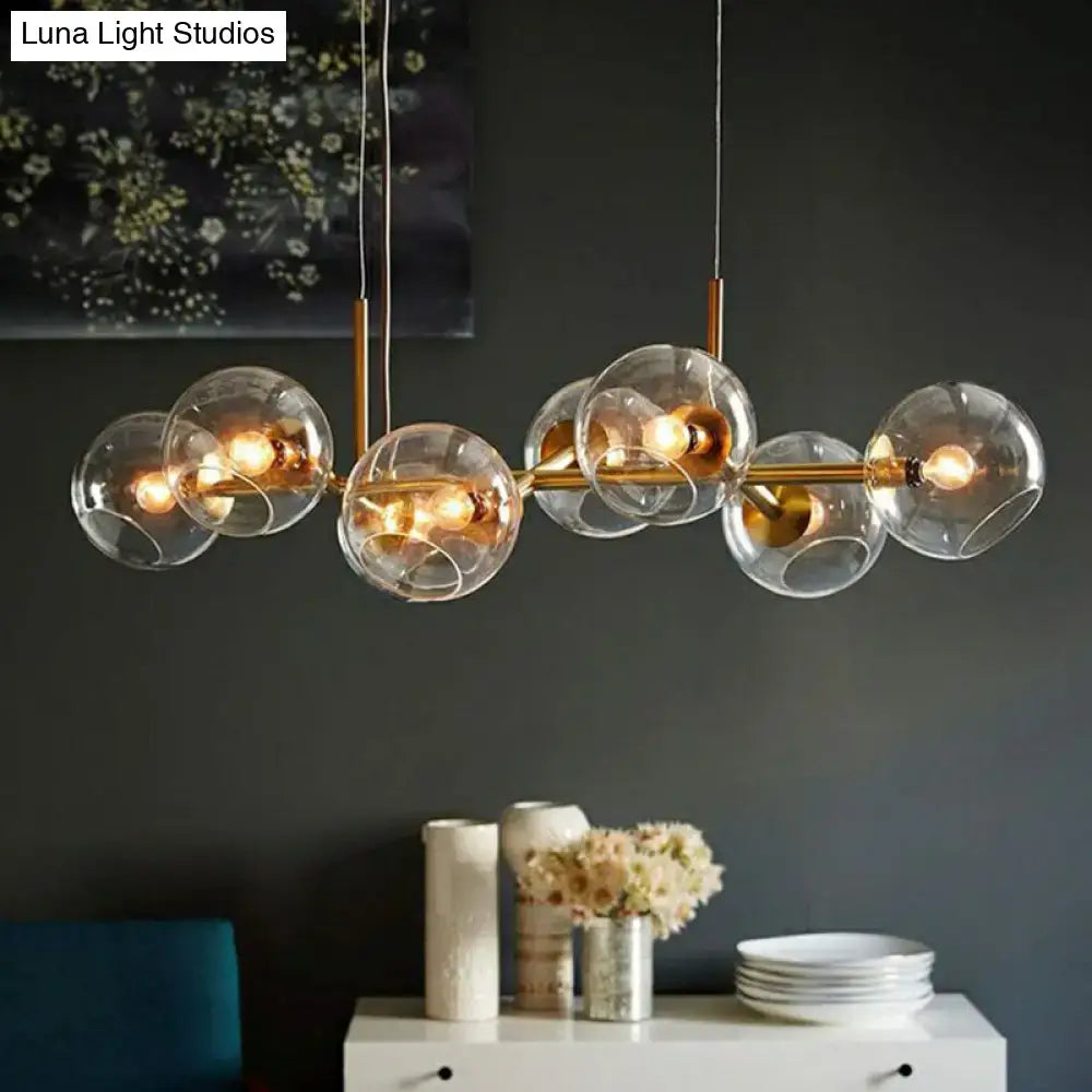 Modern brass 8-light glass dome chandelier dining room suspension