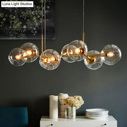 Modern brass 8-light glass dome chandelier dining room suspension