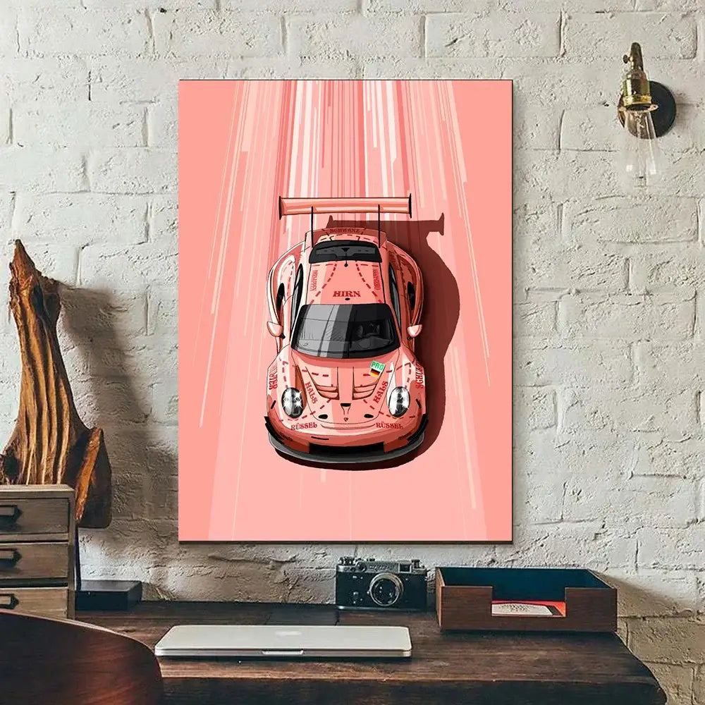 Modern cartoon racing car canvas set bedroom wall art