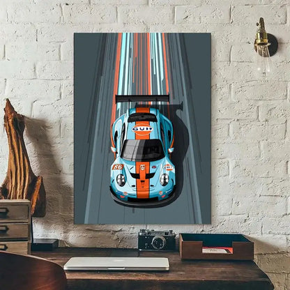 Modern cartoon racing car canvas set bedroom wall art