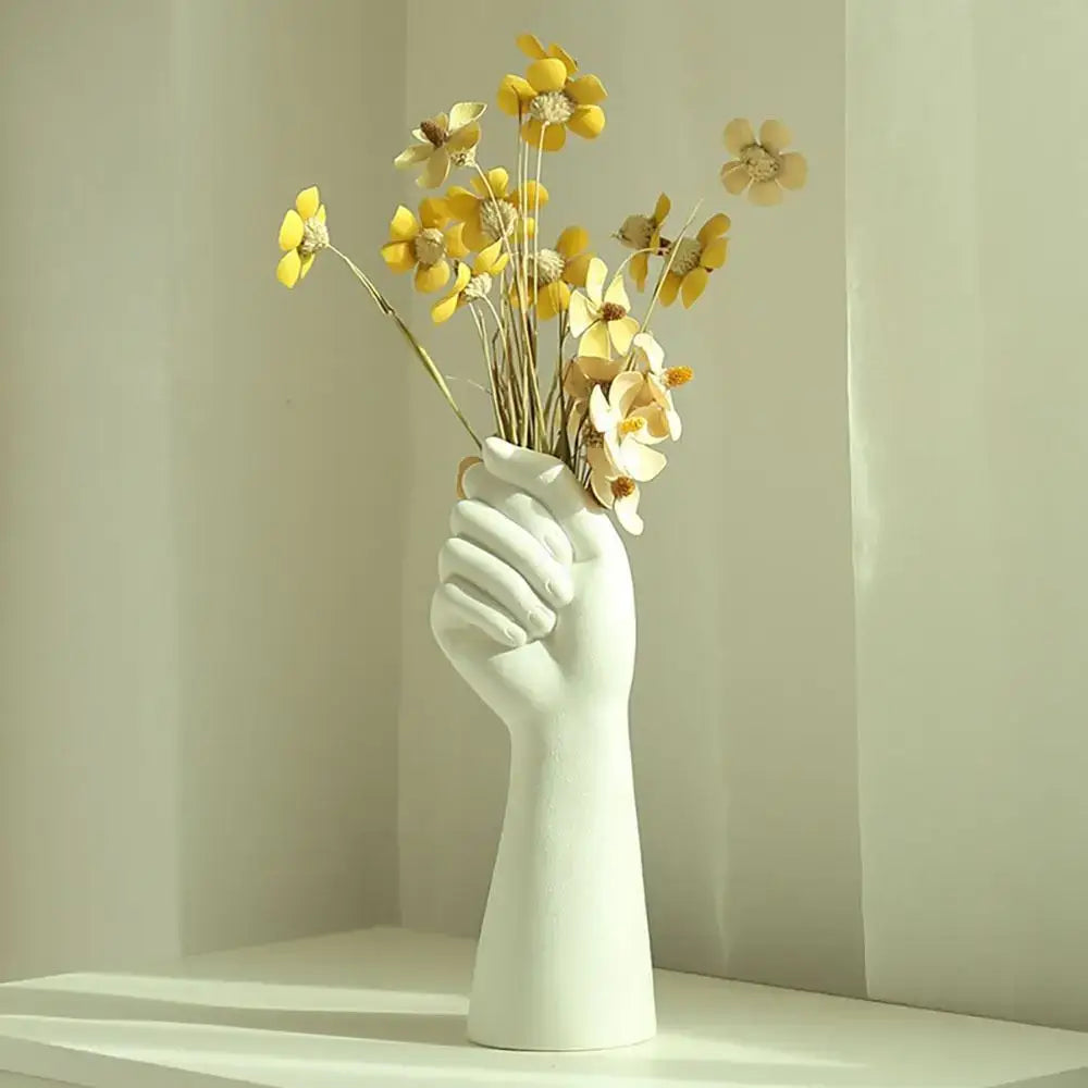 Modern white ceramic arm vase living room flower holder