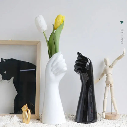 Modern white ceramic arm vase living room flower holder