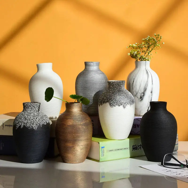 Modern bronze ribbed ceramic vase living room home decor