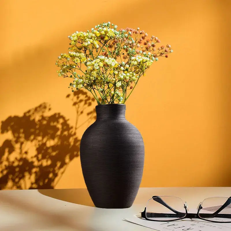Modern bronze ribbed ceramic vase living room home decor