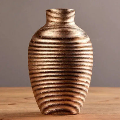 Modern bronze ribbed ceramic vase living room home decor