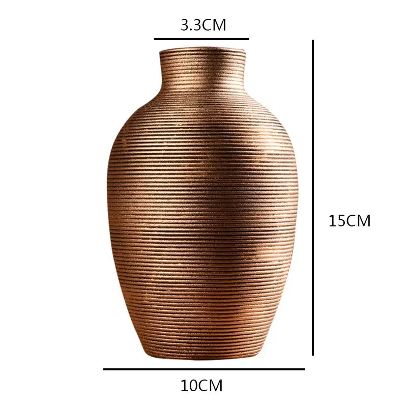 Modern bronze ribbed ceramic vase living room home decor