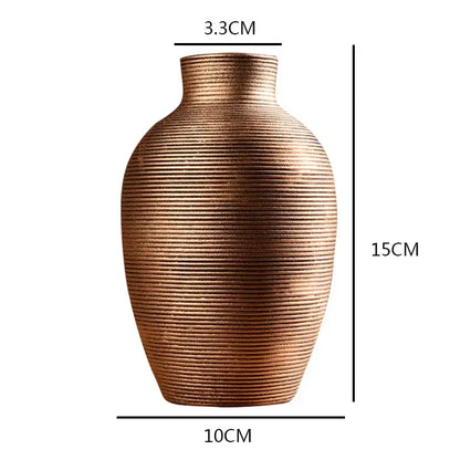 Modern bronze ribbed ceramic vase living room home decor