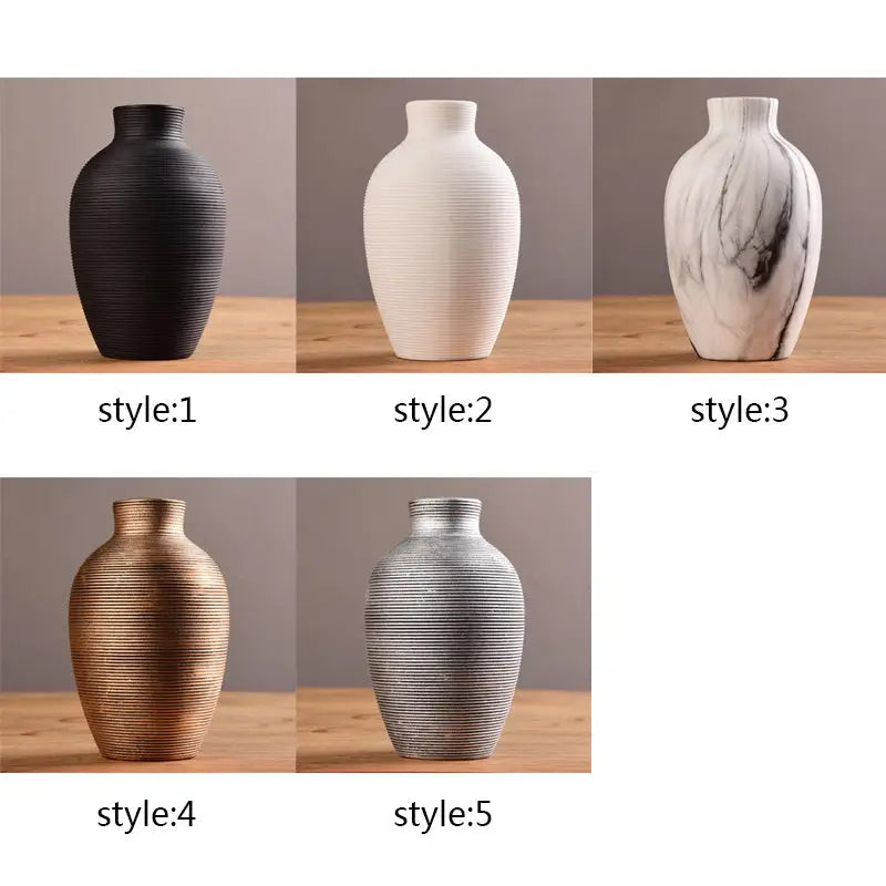 Modern bronze ribbed ceramic vase living room home decor