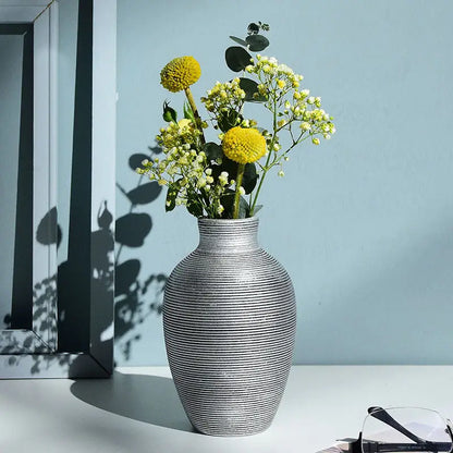 Modern bronze ribbed ceramic vase living room home decor