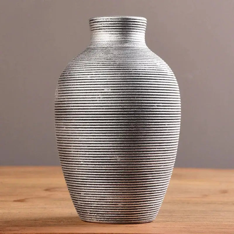 Modern bronze ribbed ceramic vase living room home decor