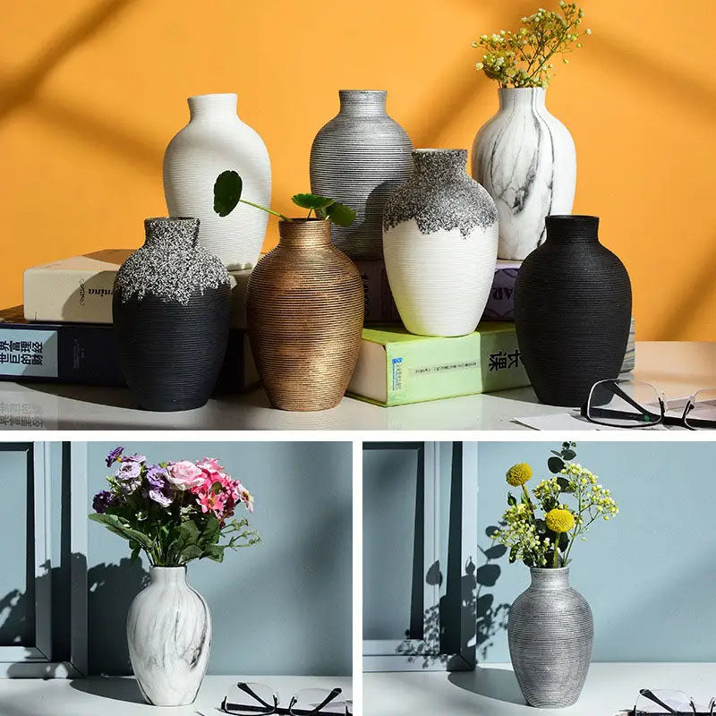 Modern bronze ribbed ceramic vase living room home decor