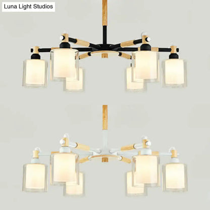 Modern black & wood cylinder hanging pendant lamp for bedroom