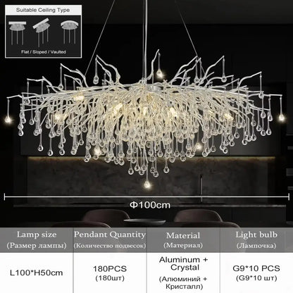 Modern chrome crystal chandelier for living room with droplets