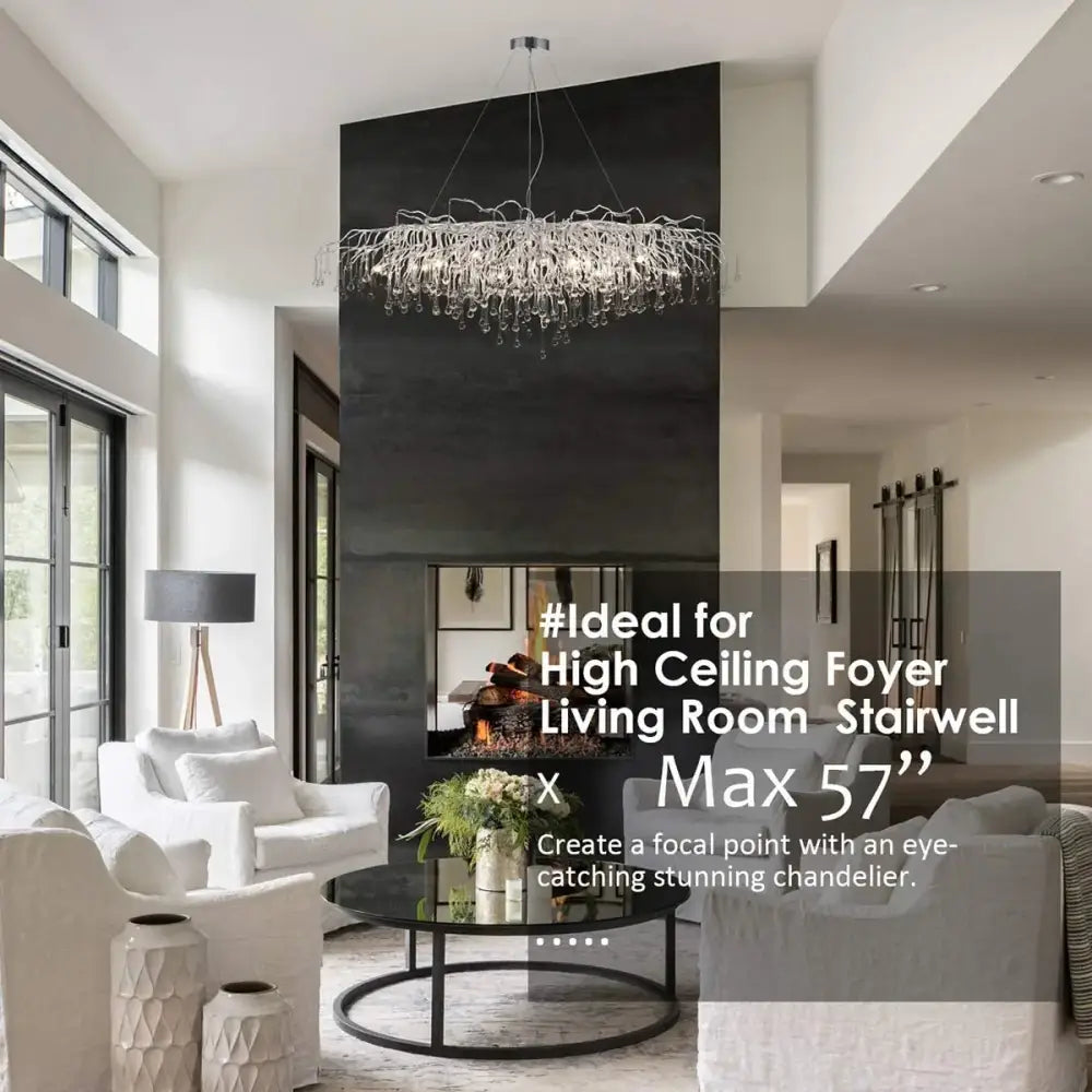 Modern chrome crystal chandelier for living room with droplets