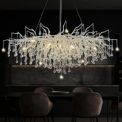 Modern chrome crystal chandelier for living room with droplets
