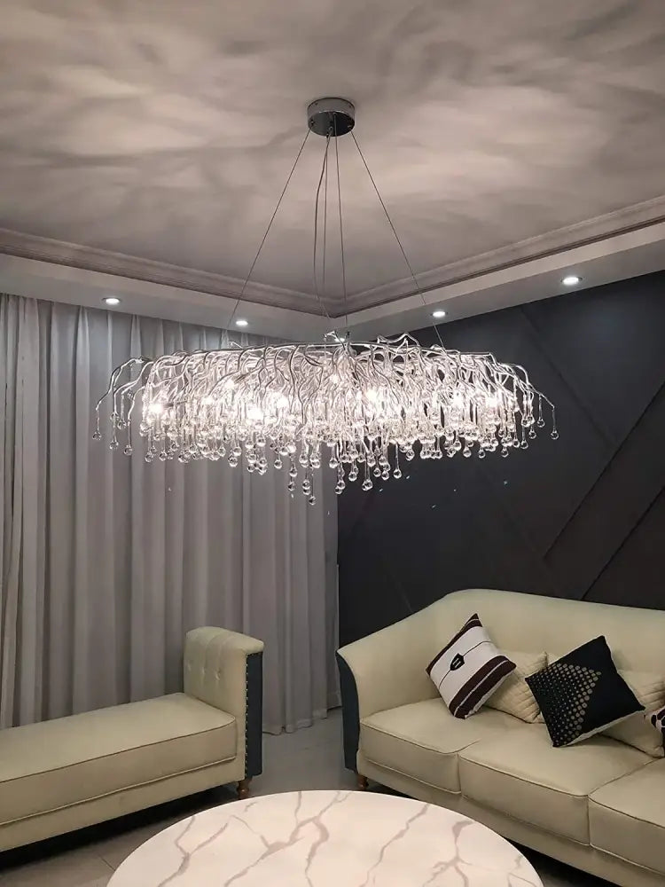 Modern chrome crystal chandelier for living room with droplets