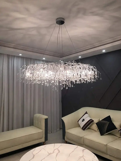 Modern chrome crystal chandelier for living room with droplets