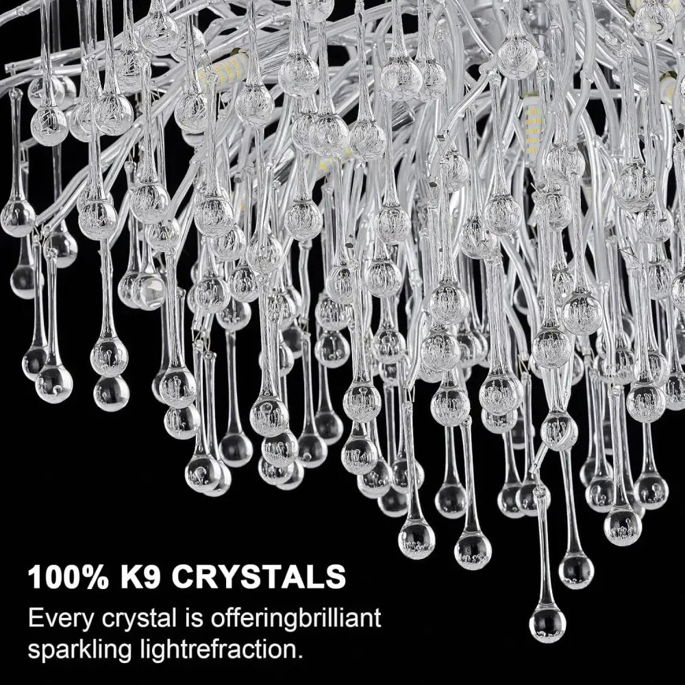 Modern chrome crystal chandelier for living room with droplets