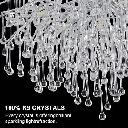 Modern chrome crystal chandelier for living room with droplets