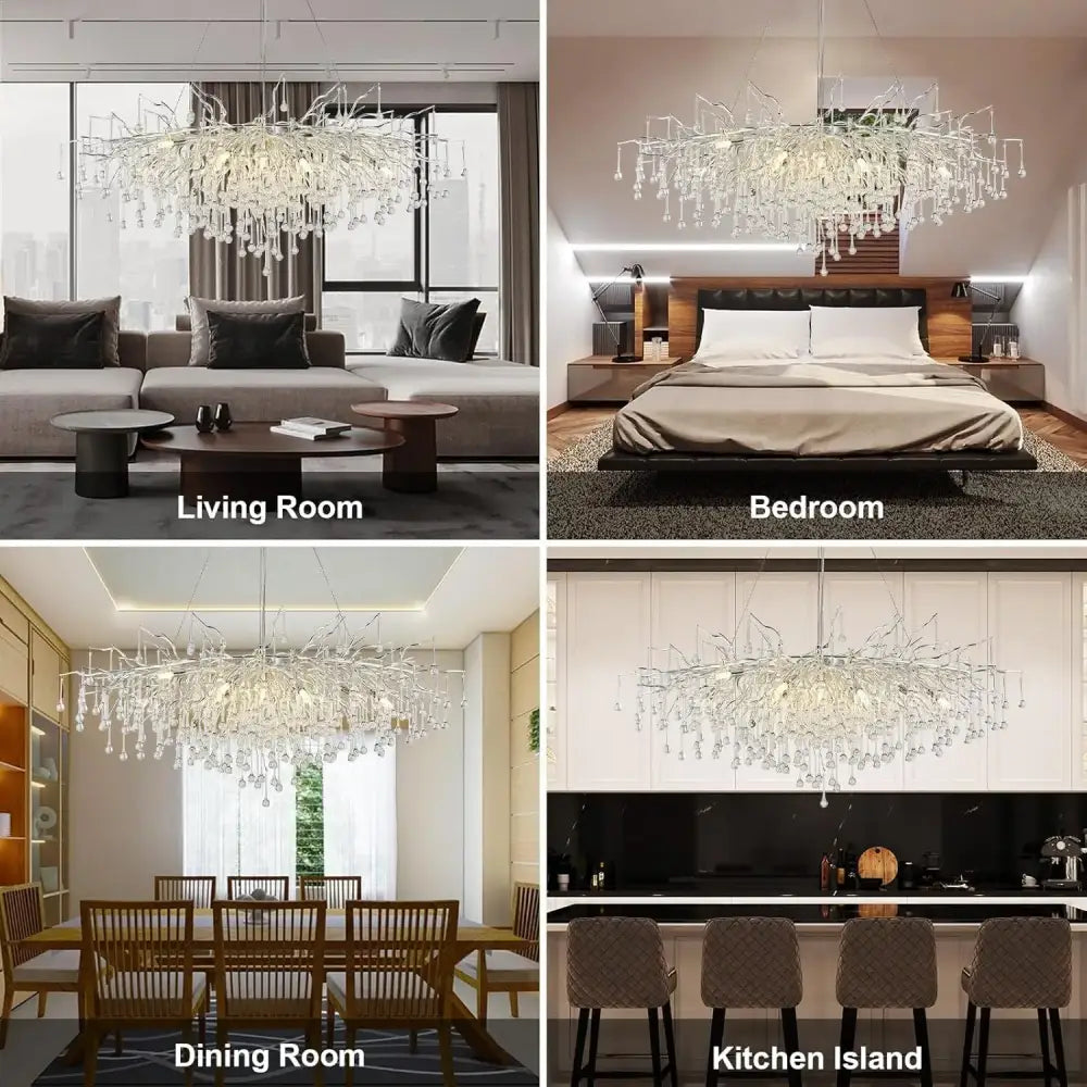 Modern chrome crystal chandelier for living room with droplets