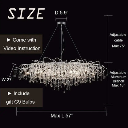 Modern chrome crystal chandelier for living room with droplets