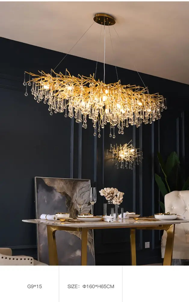 Modern chrome crystal chandelier for living room with droplets