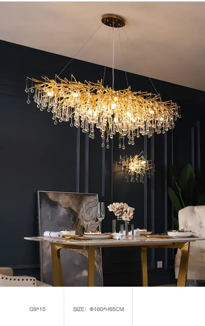 Modern gold crystal chandelier for living room with branching arms