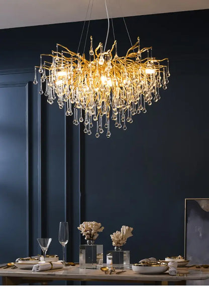 Modern chrome crystal chandelier for living room with droplets