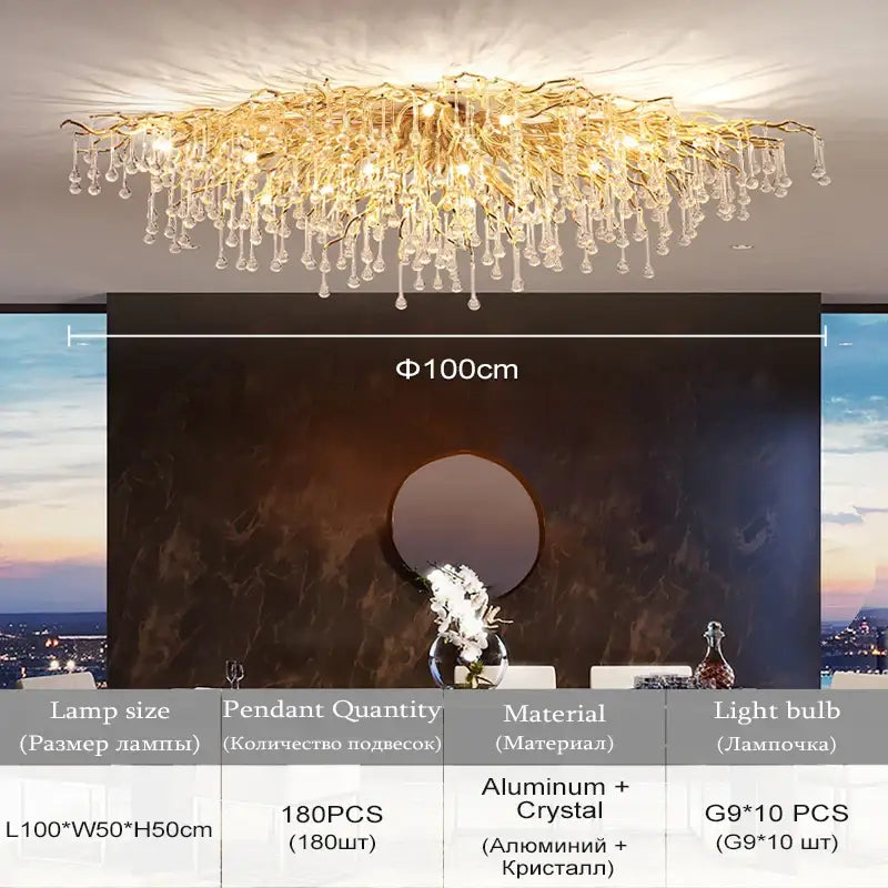Modern chrome crystal chandelier for living room with droplets