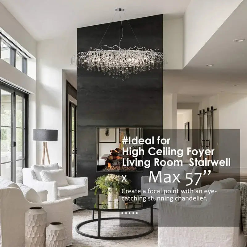 Modern chrome crystal chandelier for living room with droplets
