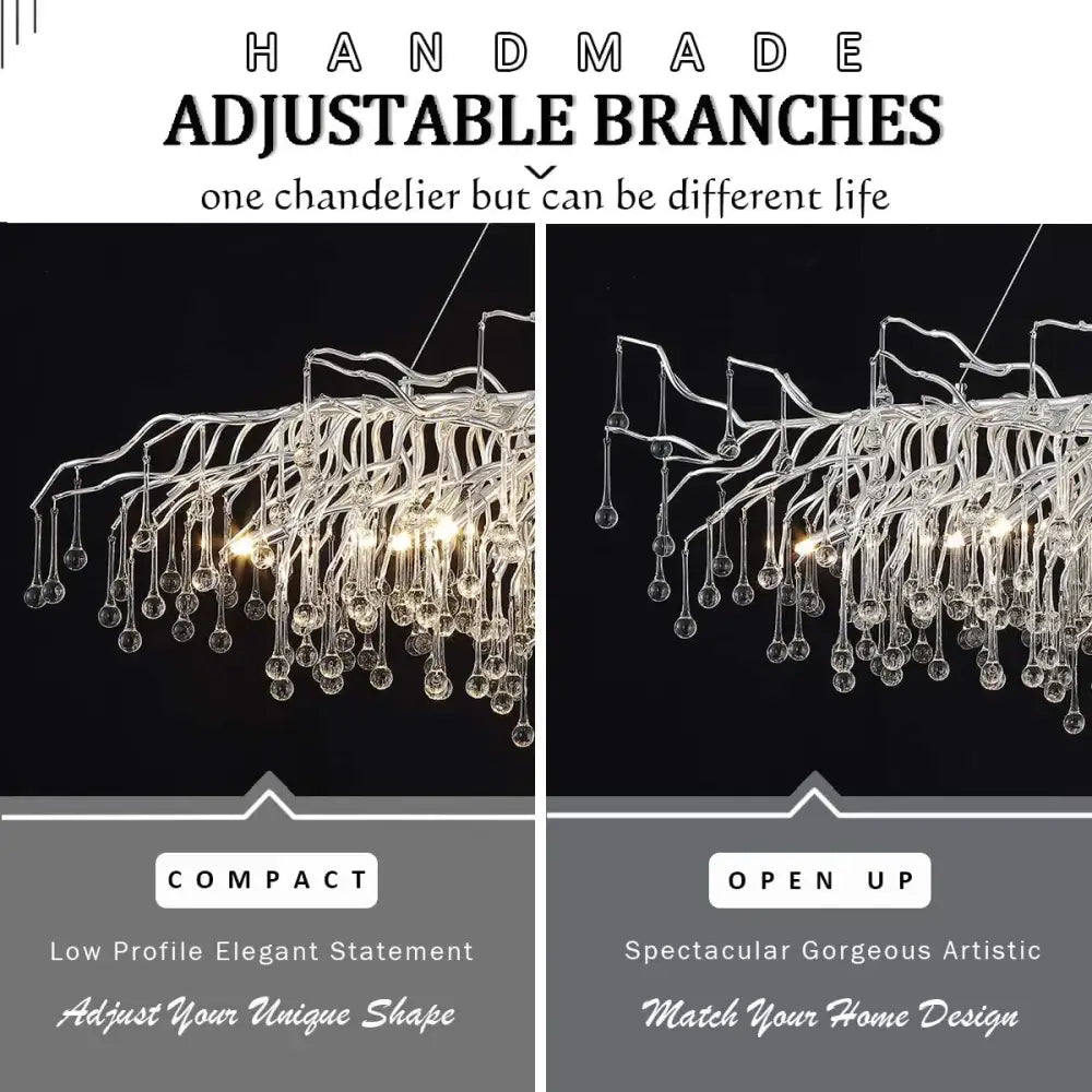 Modern chrome crystal chandelier for living room with droplets