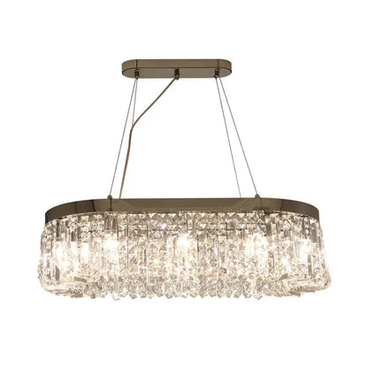 Modern chrome oval island lamp with crystal accents for dining room