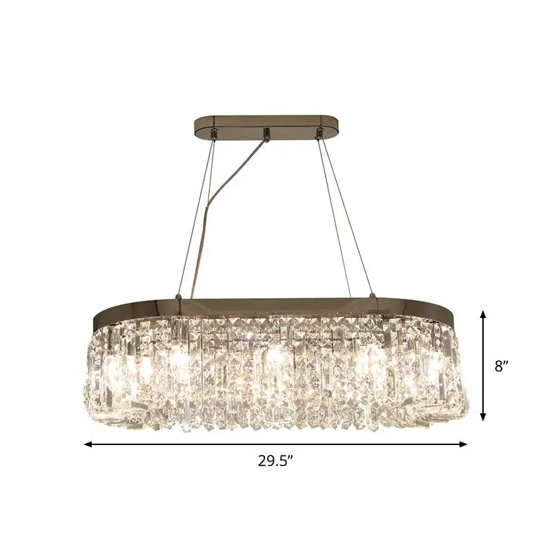 Modern chrome oval island lamp with crystal accents for dining room