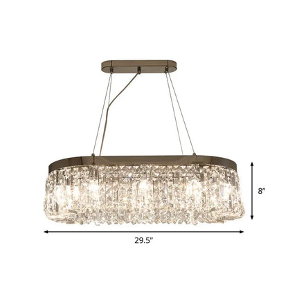 Modern chrome oval island lamp with crystal accents for dining room