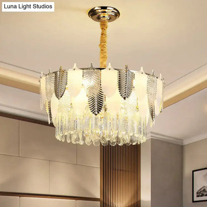 Modern gold crystal leaf ceiling light living room pendant