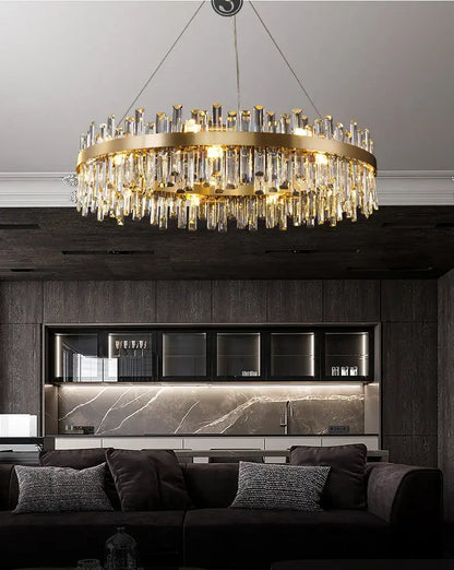 Modern oval golden chrome crystal chandelier for dining room