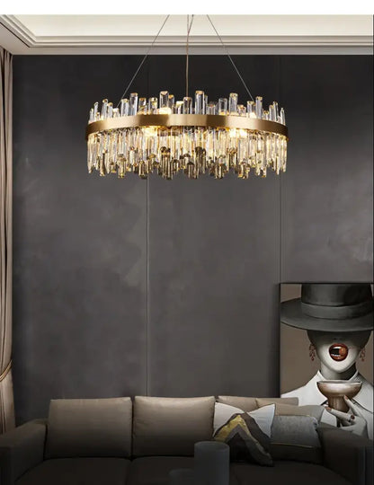 Modern oval golden chrome crystal chandelier for dining room