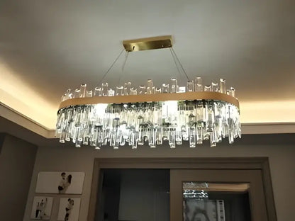 Modern oval golden chrome crystal chandelier for dining room
